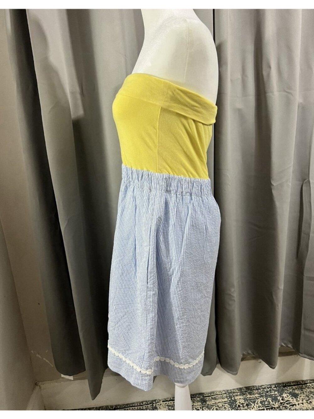 Vtg Lilly Pulitzer Medium Strapless Esmeralda Dress Yellow Blue Mini Seersucker - Picture 2 of 6